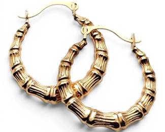 10k Gold Bamboo Hoop Earrings 0.44g