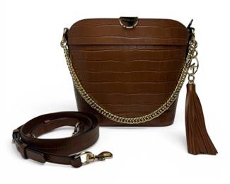 Michael Kors Bea CrocodileEmbossed Brown Leather Bucket Handbag NEW