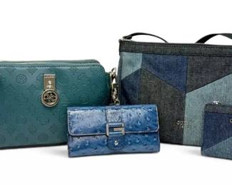 Guess Teal Purse, Denim Bag w Wallet, FauxOstrich Wallet