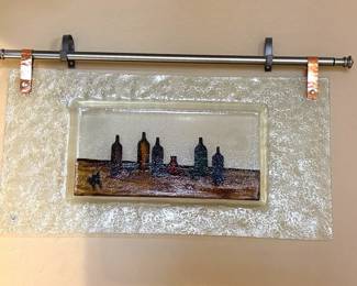 Signed Art Glass Picture W Bar Theme