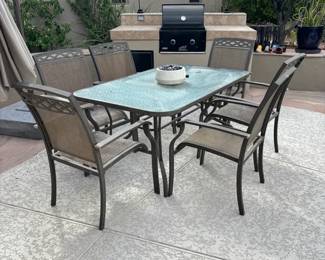 Metal Patio Table, Six Chairs Fire Pit Decor