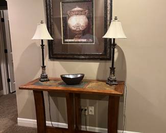 Beautiful sofa table , lamps and artwork