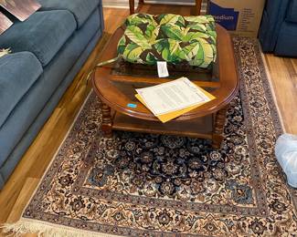 Vintage rug with certification, vintage coffee table