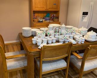 Vintage dining table and chairs on casters