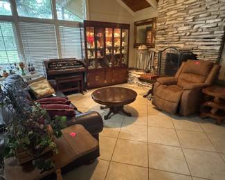 Recliners, leather couch, coffee table
