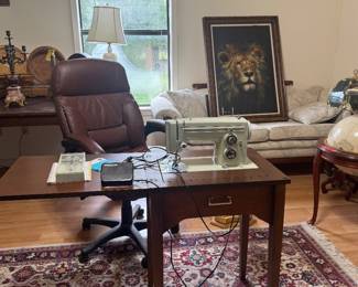 Antique sewing machine, art, rugs