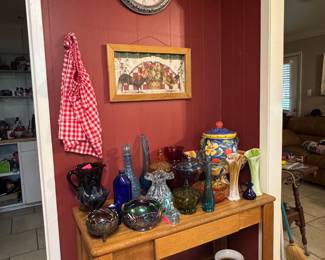 Clock, vases, ceramics, glassware