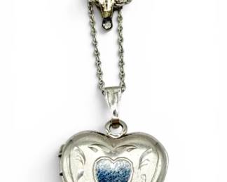 14k White Gold Heart Locket Necklace w Chains 6.05g Total