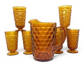 Indiana Glass Cubist Pitcher With 6 Glasses