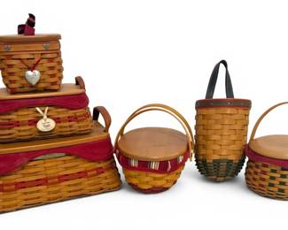 Six Longaberger Miniature Woven Baskets Christmas, Treats, Heart, More