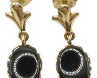 14k Gold Onyx Dangle Earrings 1.16g