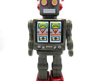 Vintage Tin Litho 10" Walking Robot – Japanese Space Age Battery-Operated Toy