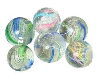Collection of 6 Antique Handmade Latticino Swirl Marbles – 1800s
