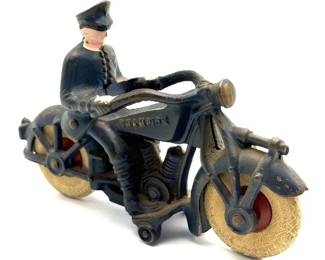 1930s Hubley Champion Police Harley-Davidson Cast Iron Motorcycle with Police Rider
