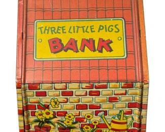 Vintage Three Little Pigs "Blackie Pig" Tin Litho Bank by Chein – Excellent Condition