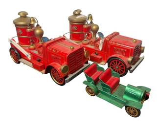 Vintage Toy Fire Truck & Vehicle Collection with Tin Steam Engine