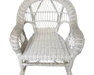 Vintage White Wicker Children's Rocking Chair