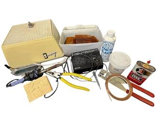 Stained Glass Workshop Lot with Grinder, Cutters, Soldering Equipment & Supplies