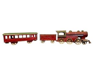 1918 Hill Climber Wind-Up Train Set – Engine, Coal Tender & Coach – All Original