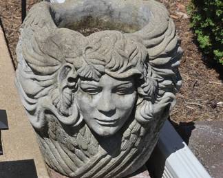 Sculptural Concrete Planter with Face Motif