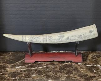 Scrimshaw-Decorated Whale Tooth? on Display Stand