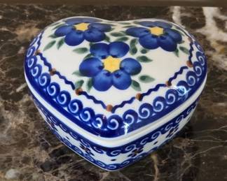 Boleslawiec Heart-Shaped Ceramic Box