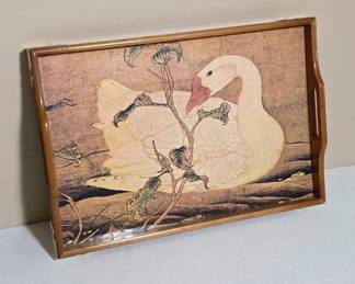 Wooden Tray With Swan Illustration
