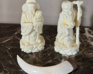 Carved Bone Figures and Faux Tooth