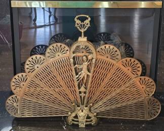 Brass Fireplace Screen With Ornate Motif