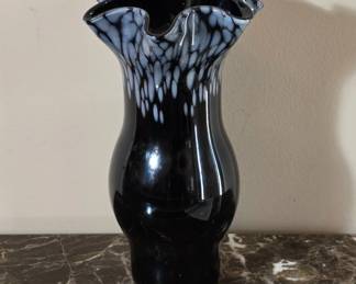 Black Vase With White Spotted Rim