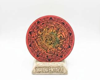 Aztec Calendar Replica Plate with Chichen Itza Stand
