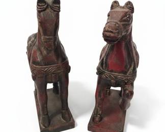 Pair of Vintage Hand Carved Wooden Chinese Tang Dynasty Style Horses