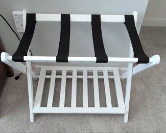 White Wooden Luggage Rack with Black Straps