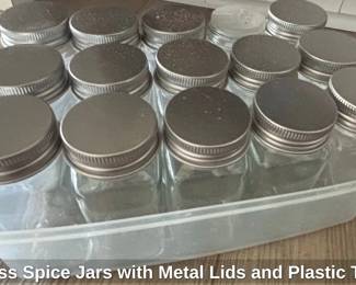 Glass Spice Jars with Metal Lids and Plastic Tray