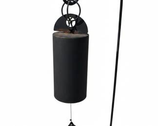 Black Metal Cylinder Wind Chime with Solar Light and Feather Accent