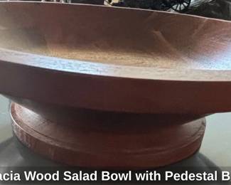 Acacia Wood Salad Bowl with Pedestal Base second image