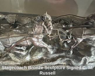 Stagecoach Bronze Sculpture Signed C. M. Russell fourth image