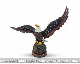 American Bald Eagle Statue with Patriotic Wings