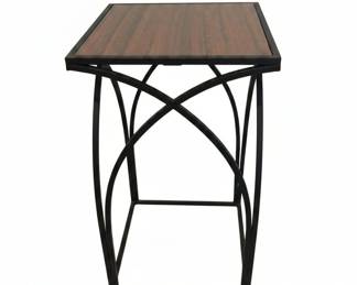 Wrought Iron and Wood Top End Table