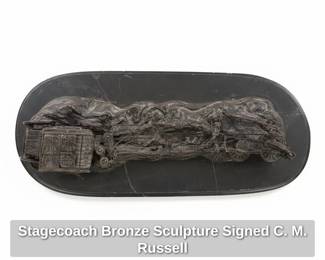 Stagecoach Bronze Sculpture Signed C. M. Russell