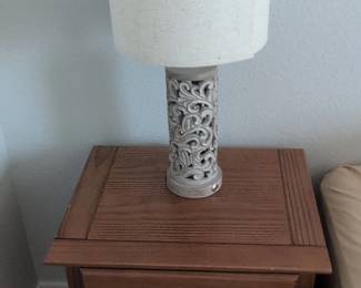 Carved Floral Resin Table Lamp with Linen Shade
