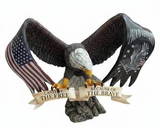 Proud Veteran Eagle Statue with American Flag