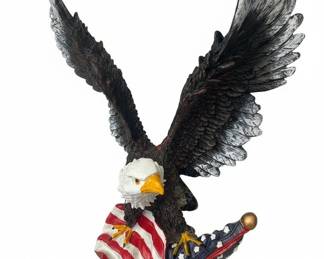 Carved Wooden Eagle Head Bust and Eagle with Flag Figurine Set second image