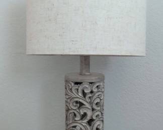 Carved Floral Pillar Table Lamp with Night Light  USB