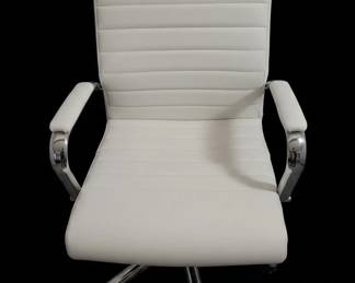 White Ribbed Faux Leather Executive Office Chair