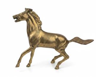 Pair of Carved Wooden Panthers and Vintage Brass Horse Figurine third image