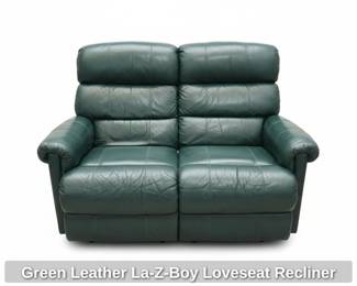 Green Leather LaZBoy Loveseat Recliner