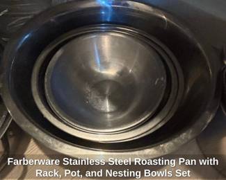 Farberware Stainless Steel Roasting Pan with Rack, Pot, and Nesting Bowls Set second image