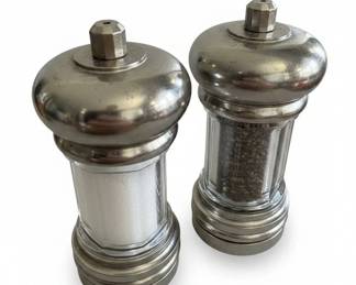 Vintage Glass and Metal Salt and Pepper Grinder Set