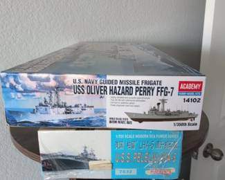 Academy U.S. Navy Guided Missile Frigate USS Oliver Hazard Perry FFG Model Kit and Shanghai Dragon U.S.S. Peleliu LHA Model Kit